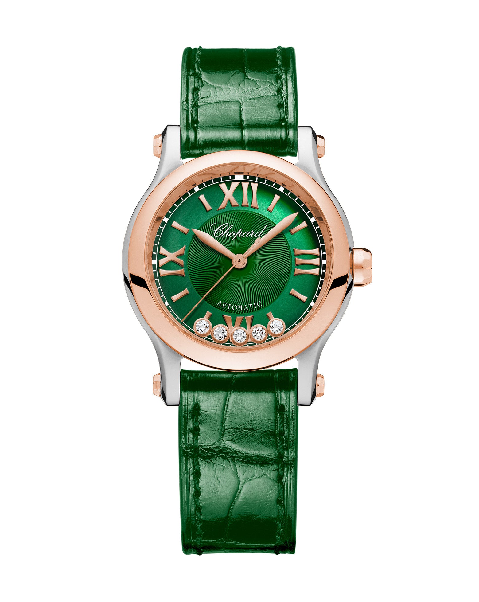 Chopard Happy Sport Auto 30mm, Rose Gold, Green Dial, Leather
