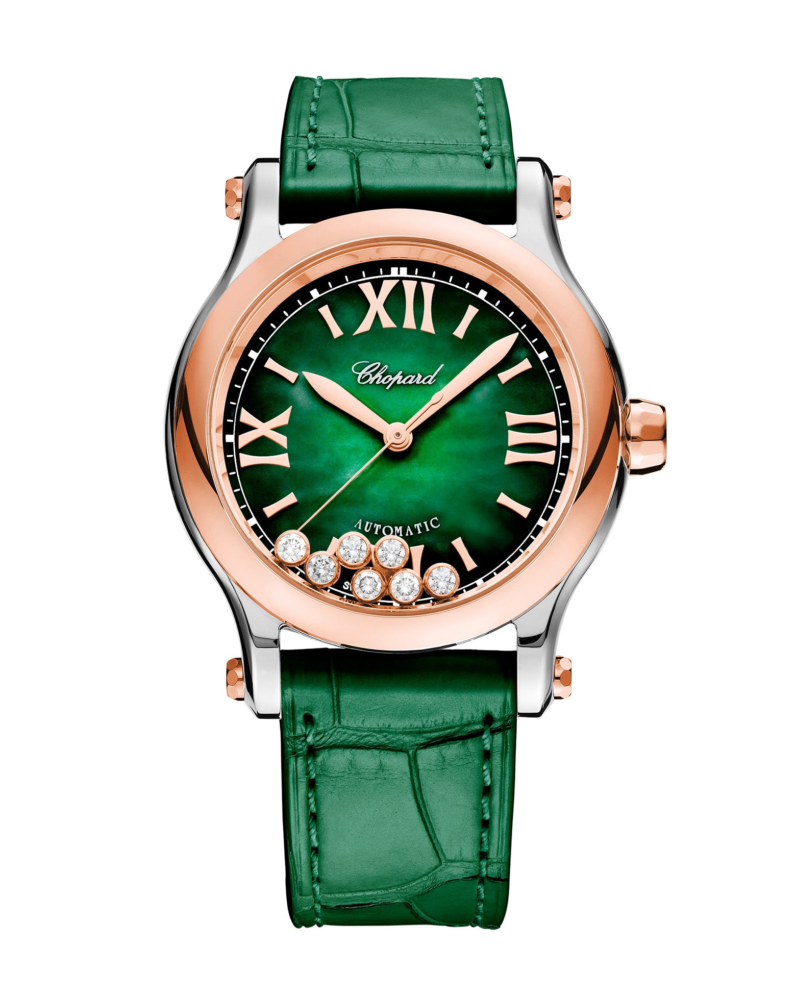 Chopard Happy Sport Automatic 36mm, Rose Gold, Green Dial, Green Leather Strap