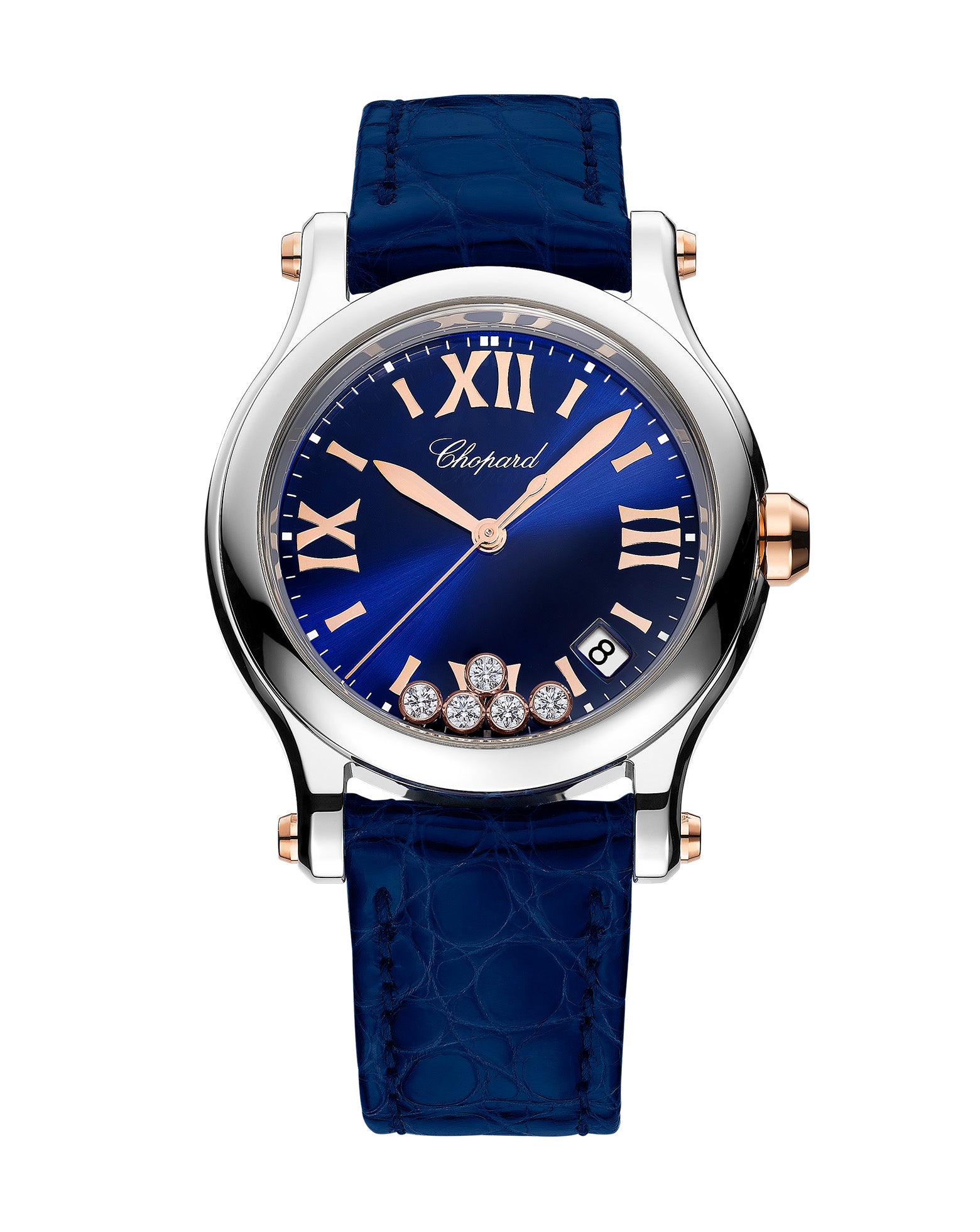 Chopard Happy Sport 36mm, Rose Gold, Blue Dial, Leather