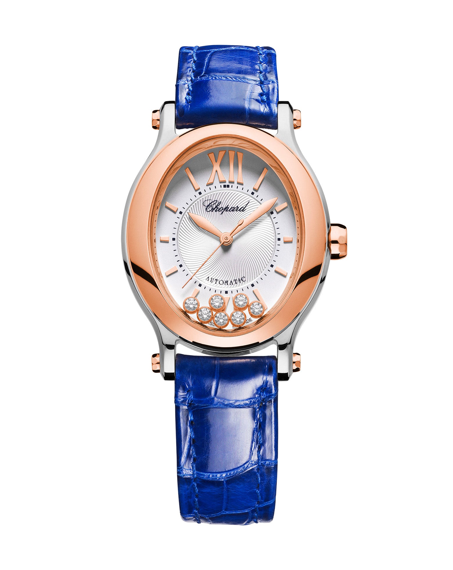 Chopard Happy Sport Auto 29x31mm, Rose Gold, Silver Dial, Leather