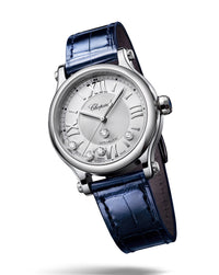 Chopard Happy Sport Automatic 33mm, Steel, Silver Dial, Blue Leather Strap