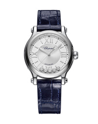 Chopard Happy Sport Automatic 33mm, Steel, Silver Dial, Blue Leather Strap