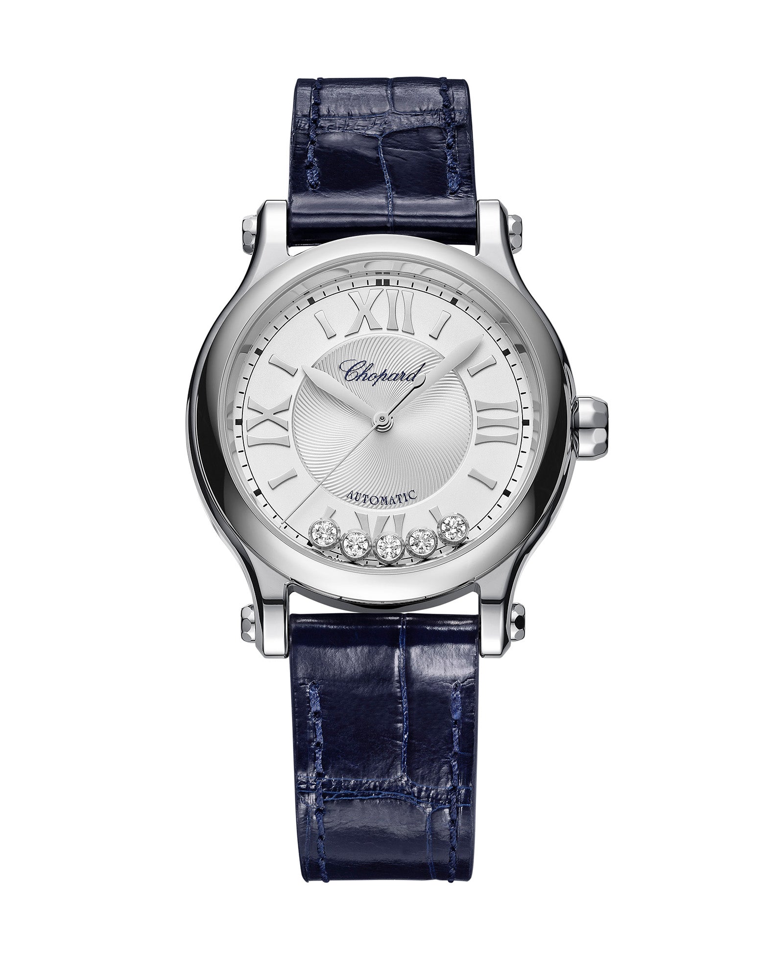 Chopard Happy Sport Automatic 33mm, Steel, Silver Dial, Blue Leather Strap