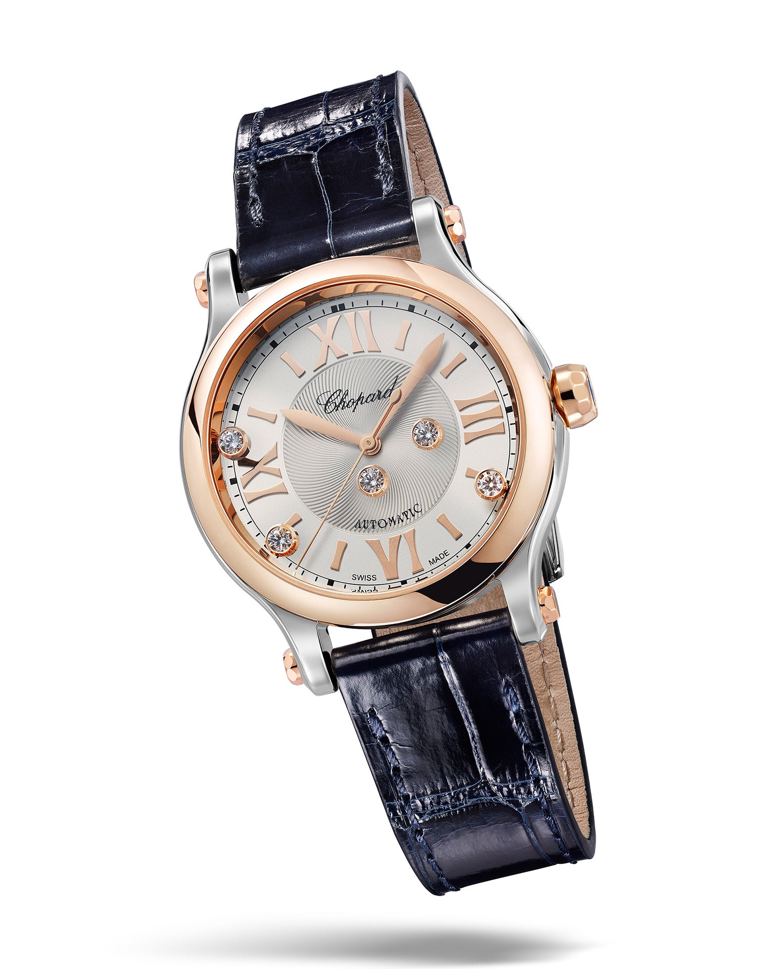 Chopard Happy Sport Auto 33mm, Rose Gold, Silver Dial, Leather
