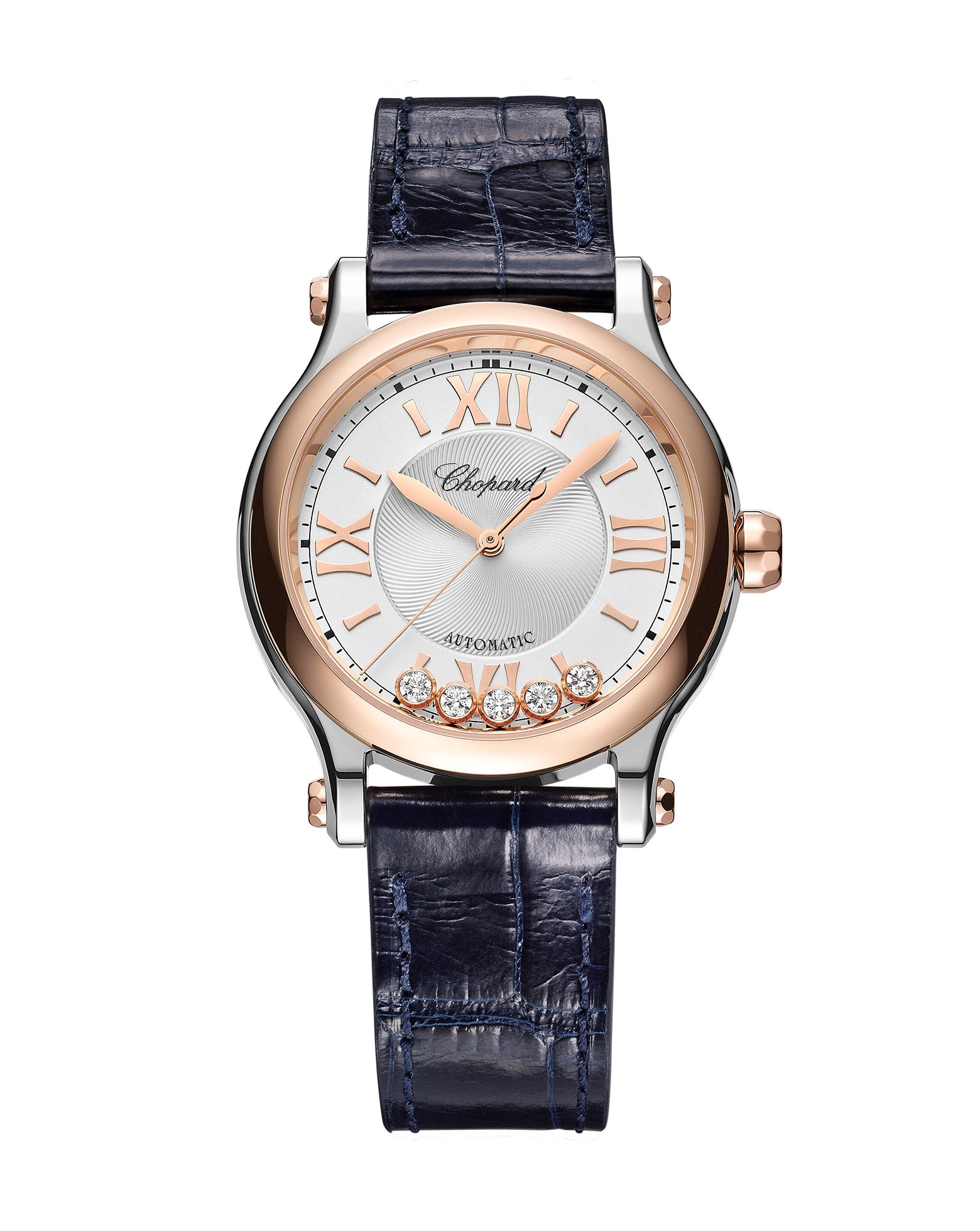 Chopard Happy Sport Auto 33mm, Rose Gold, Silver Dial, Leather