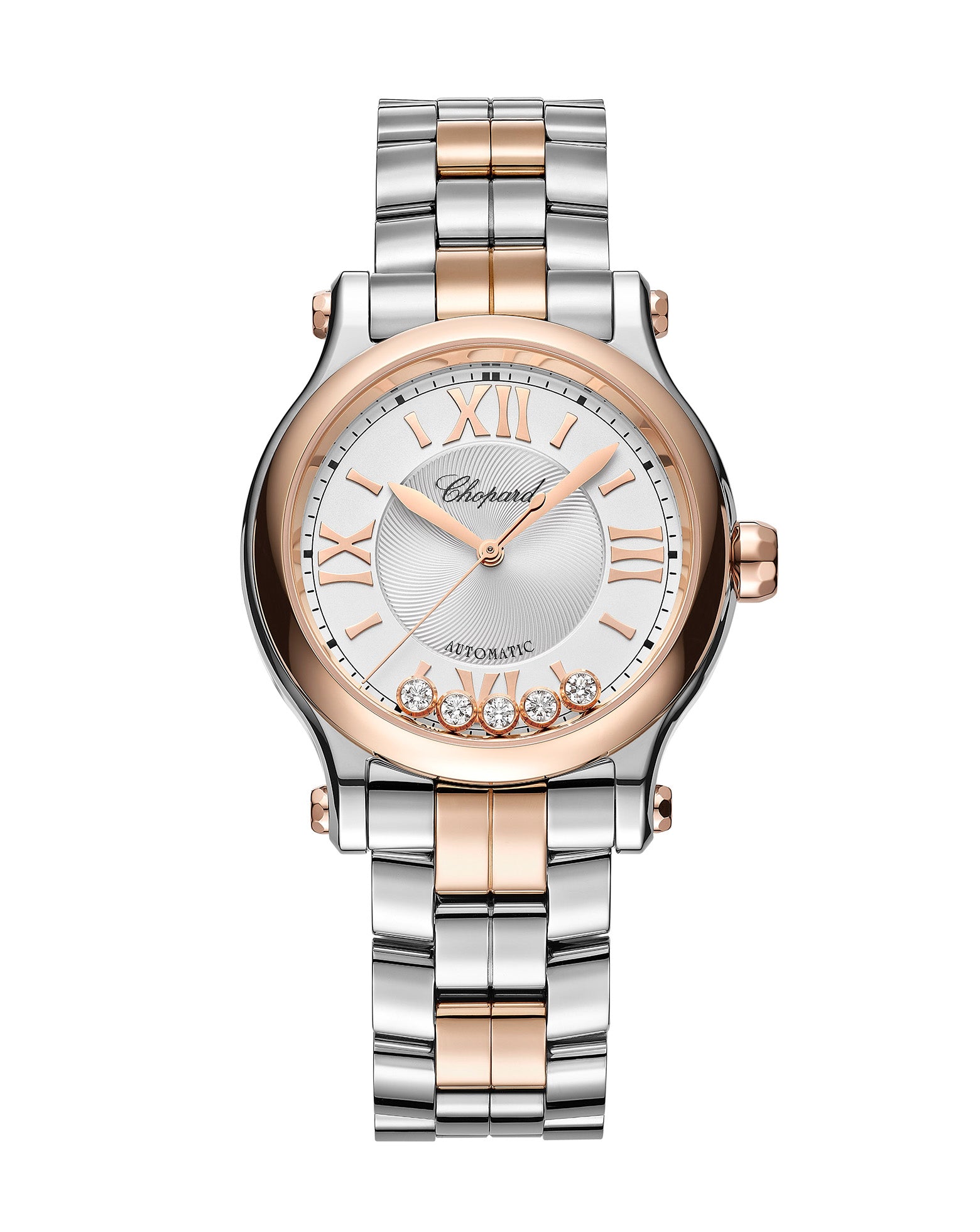 Chopard Happy Sport Automatic 33mm, Rose Gold, Silver Dial, Steel Bracelet