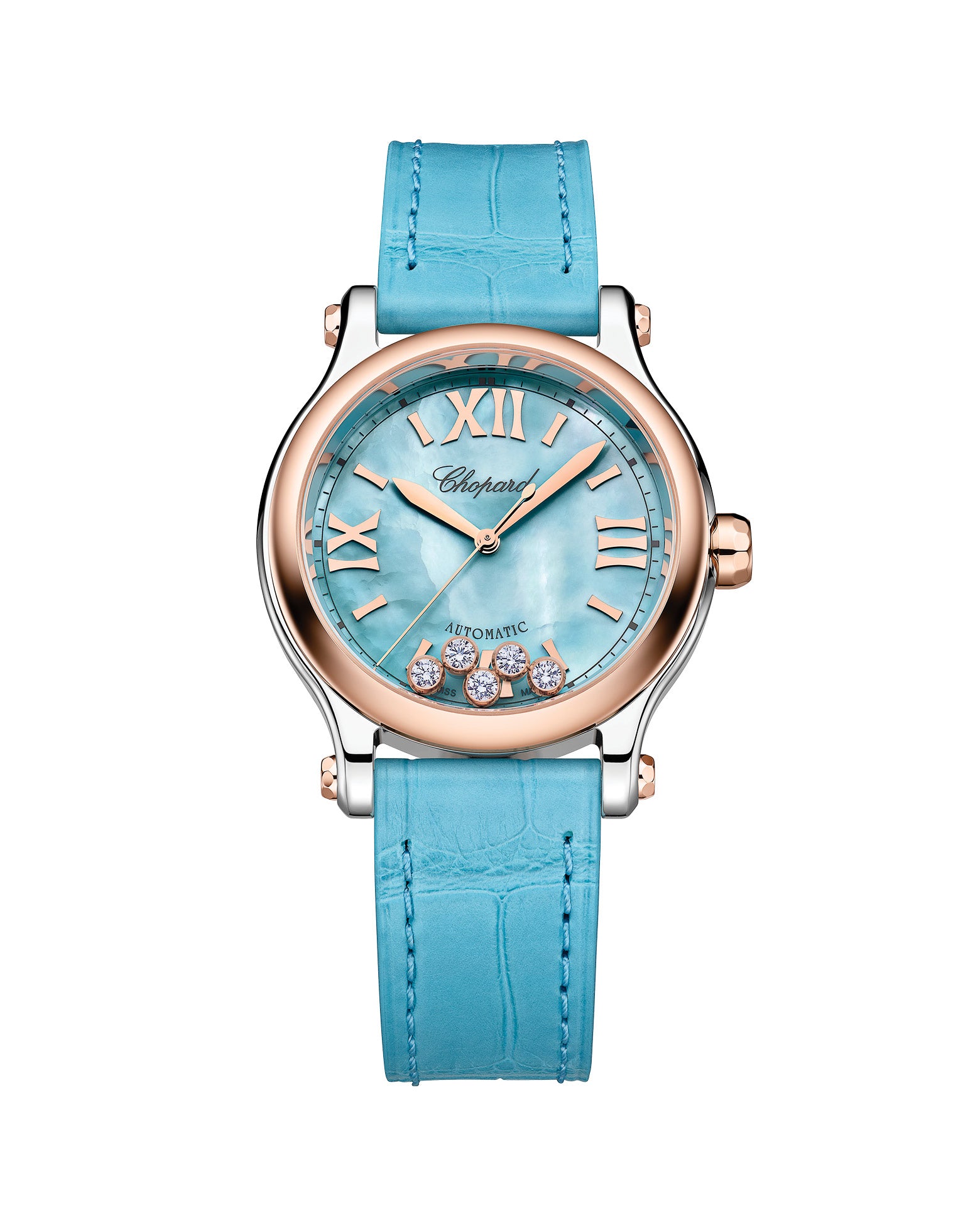 Chopard Happy Sport, 33mm, Turquoise textured Mother-of-Pearl Dial, Alligator strap