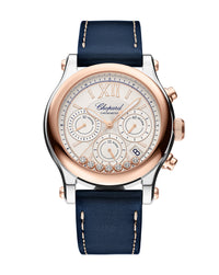Chopard Happy Sport Chrono Automatic 40mm, Rose Gold, Diamonds, Blue Leather Strap