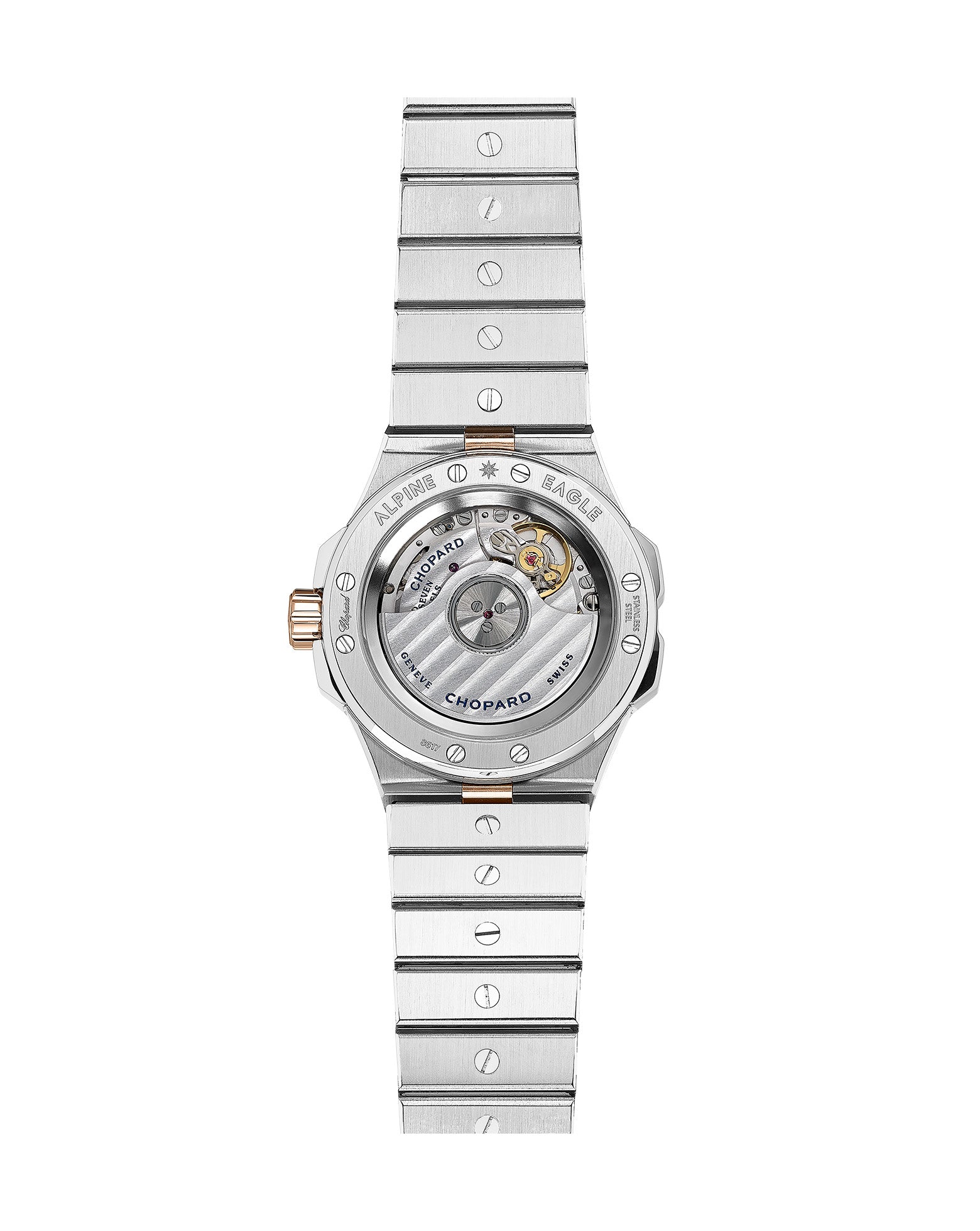 Chopard Alpine Eagle 33mm, Rose Gold, Diamonds, White Gold Strap