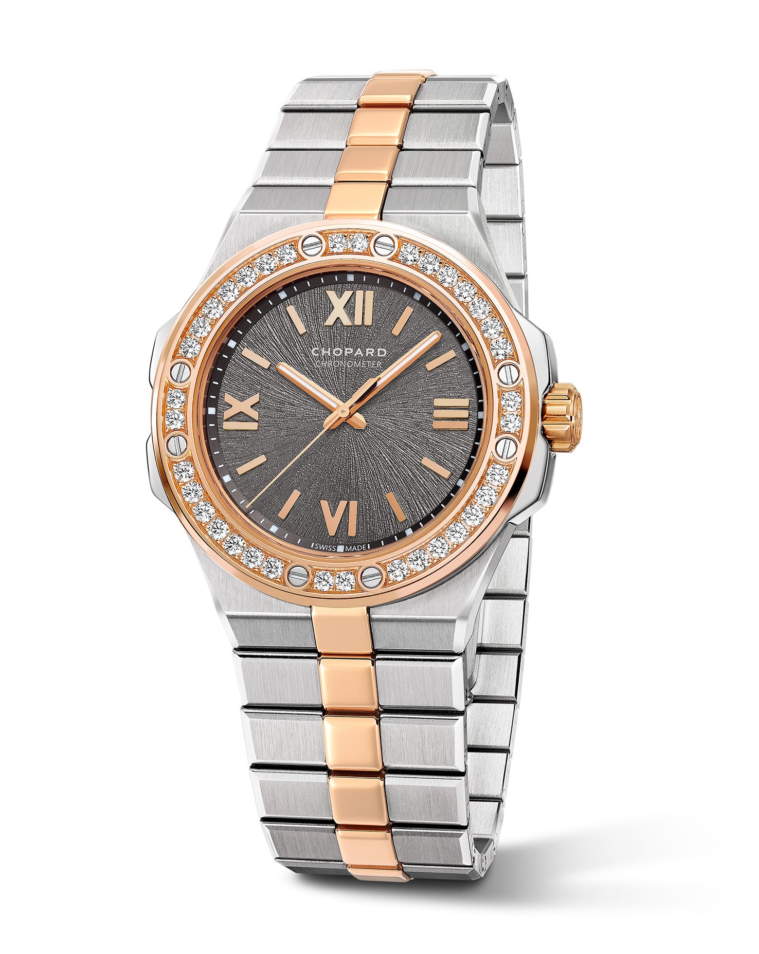 Chopard Alpine Eagle 33mm, Rose Gold, Diamonds, White Gold Strap
