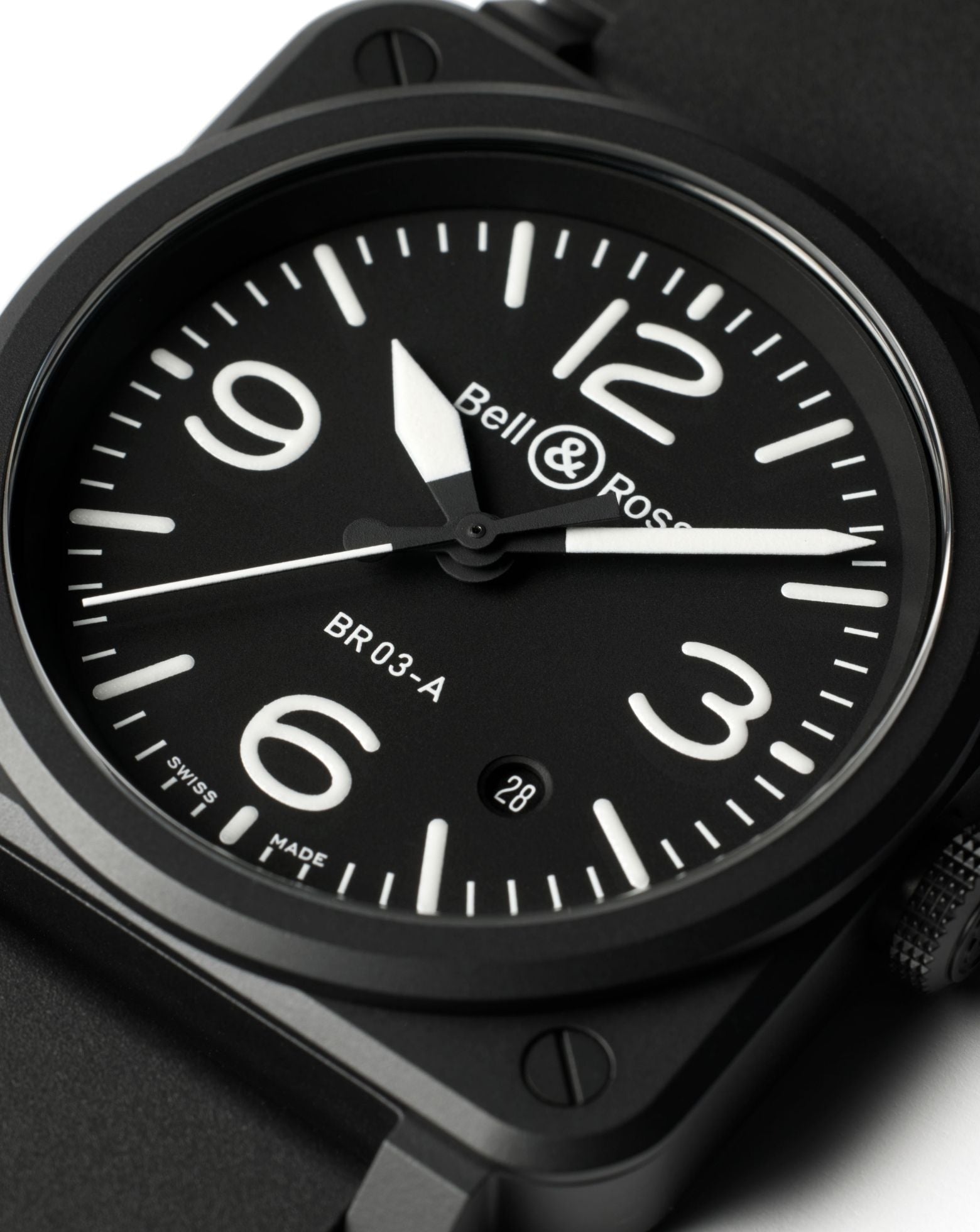 Bell & Ross BR 03 BLACK MATTE 41mm, Black Ceramic Case, Black Dial, Black Rubber Strap