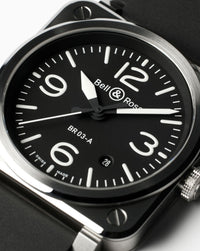 Bell & Ross BR 03 BLACK STEEL 41mm, Satin-Polished Steel Case, Black Dial, Black Rubber Strap