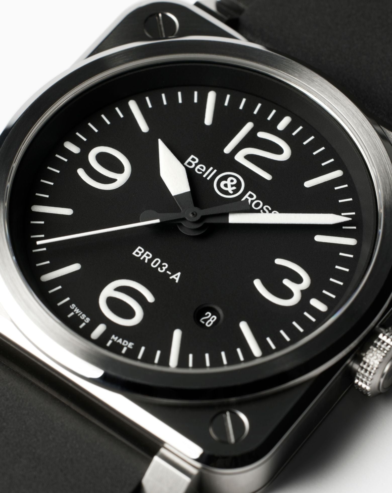 Bell & Ross BR 03 BLACK STEEL 41mm, Satin-Polished Steel Case, Black Dial, Black Rubber Strap