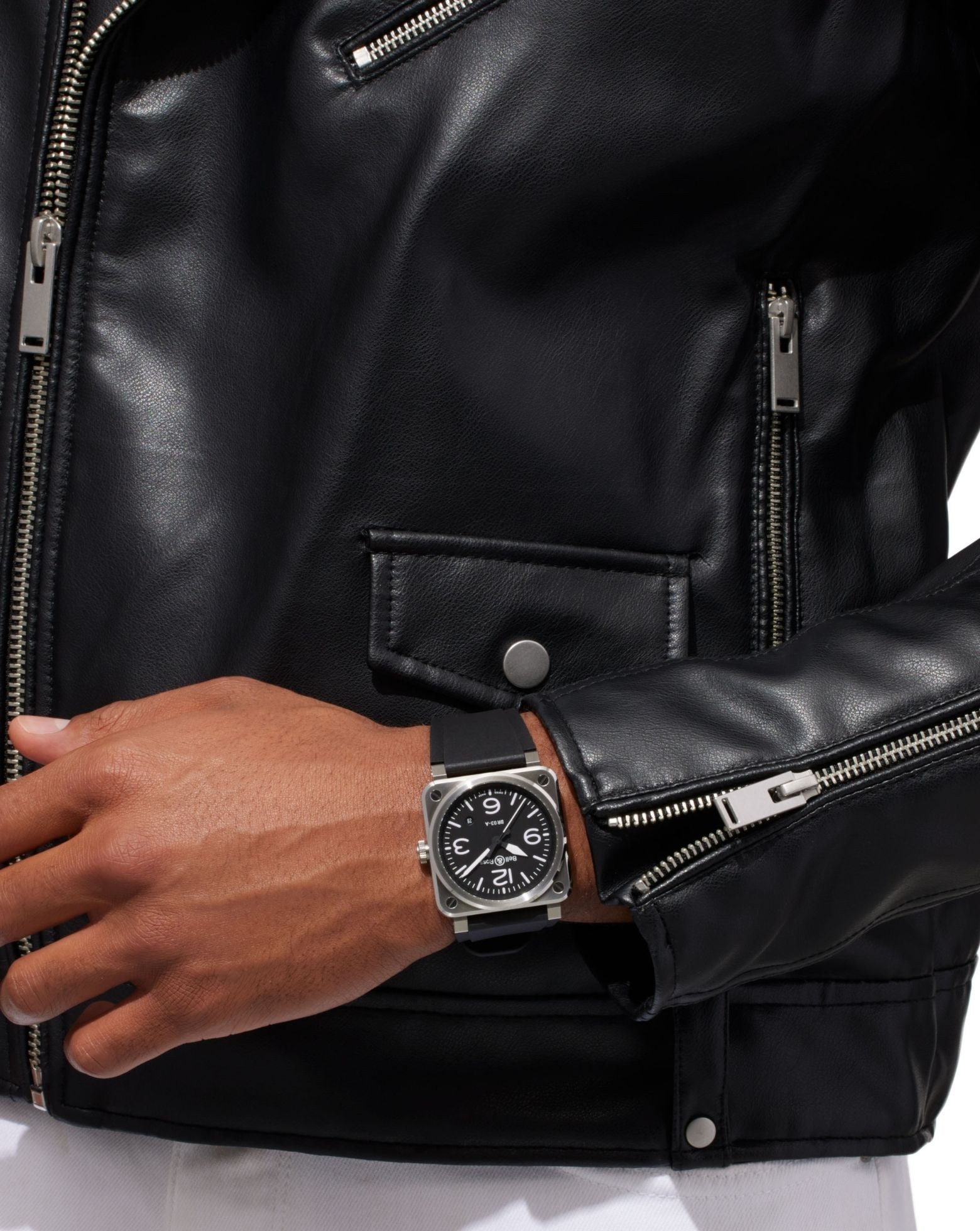 Bell & Ross BR 03 BLACK STEEL 41mm, Satin-Polished Steel Case, Black Dial, Black Rubber Strap