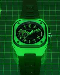 Bell & Ross BR-X5 GREEN LUM 41mm, Multi-component Case, Matt black Dial, Black Rubber Strap