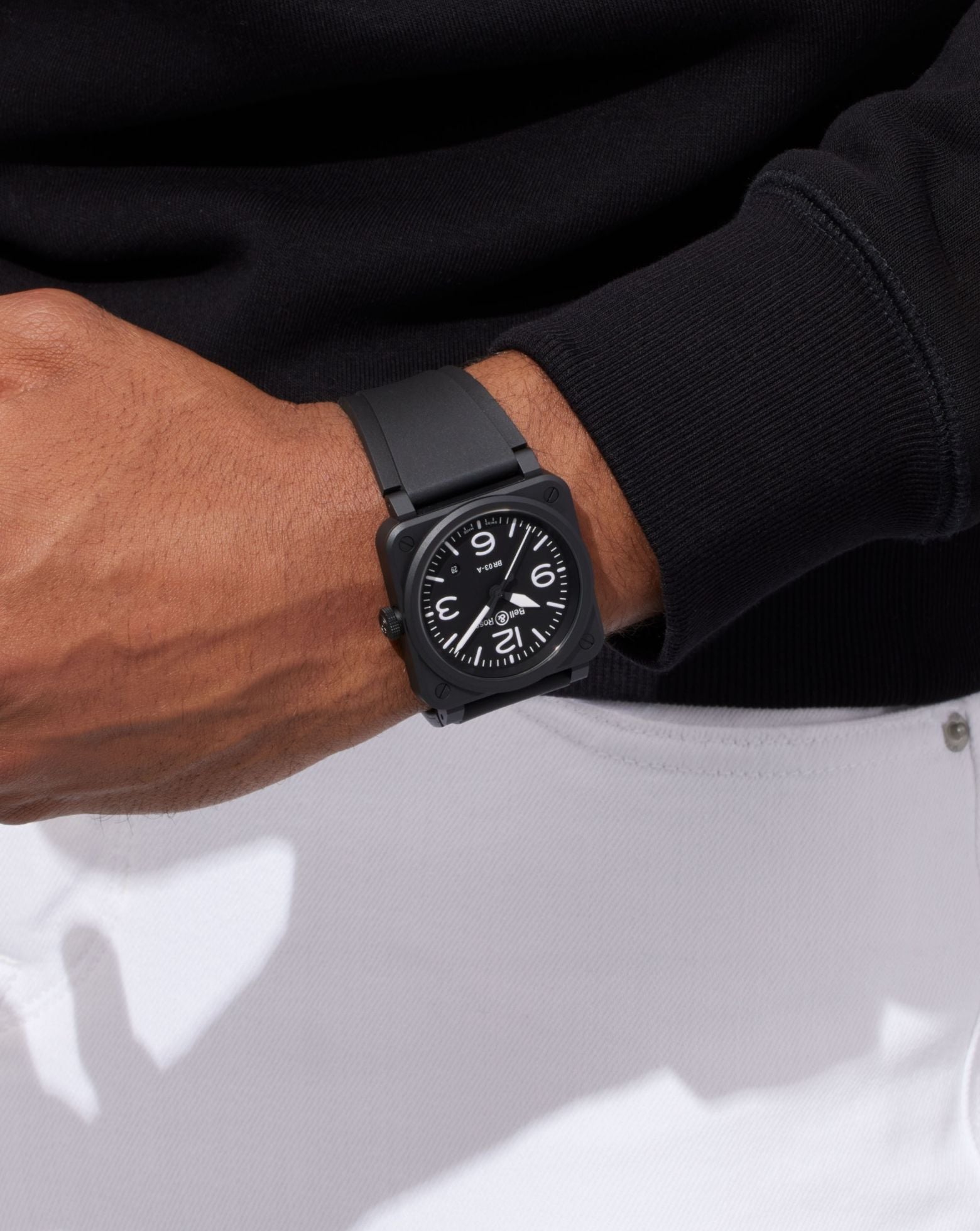 Bell & Ross BR 03 BLACK MATTE 41mm, Black Ceramic Case, Black Dial, Black Rubber Strap