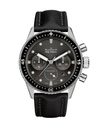 Blancpain Fifty Fathoms Bathyscaphe Chronographe Flyback 43mm, Steel Case, Black Dial, Black Canvas Strap