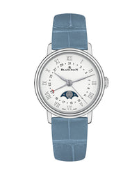 Blancpain Villeret Quantième Phases De Lune 29.2mm, Steel Case, White Dial, Blue Leather Strap