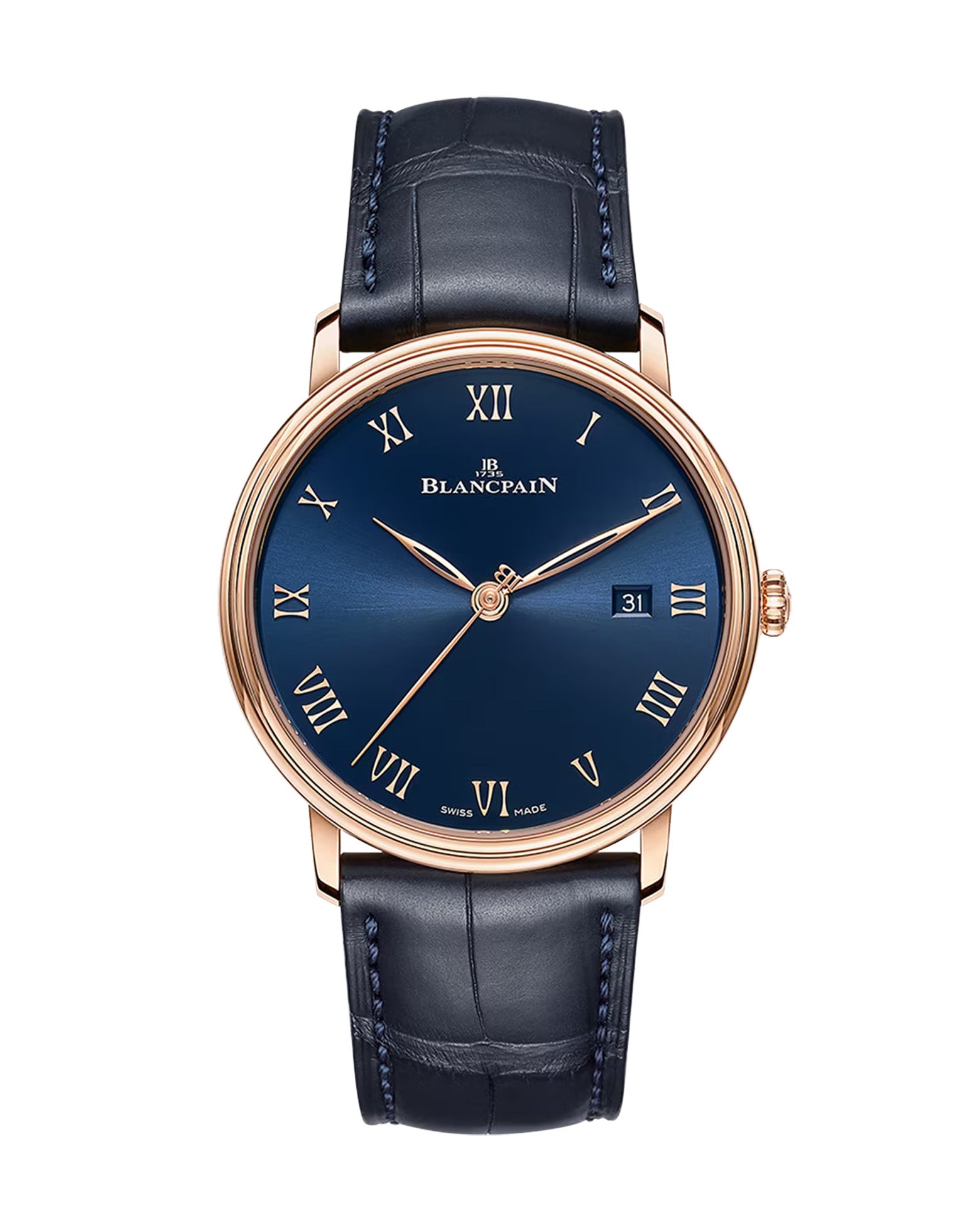 cortina Blancpain Villeret Ultraplate 40mm Red Gold Case Blue Dial Blue Leather Strap