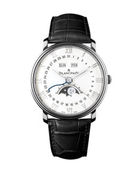 Blancpain Villeret Quantième Complet 40mm, Steel Case, White & Silver Dial, Black Leather Strap