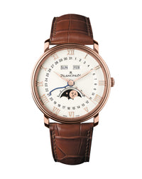 Blancpain Villeret Quantième Complet 40mm, Red Gold Case, White Dial, Brown Leather Strap