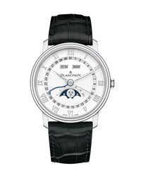 Blancpain Villeret Quantième Complet 40mm, Steel Case, White & Blue Dial, Black Leather Strap