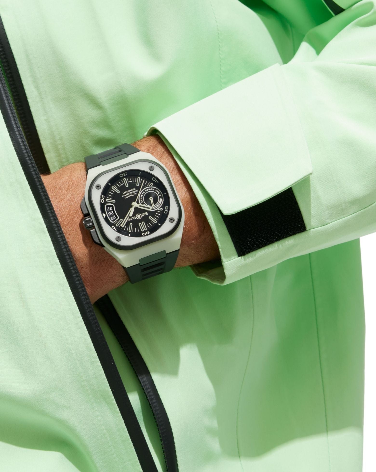 Bell & Ross BR-X5 GREEN LUM 41mm, Multi-component Case, Matt black Dial, Black Rubber Strap