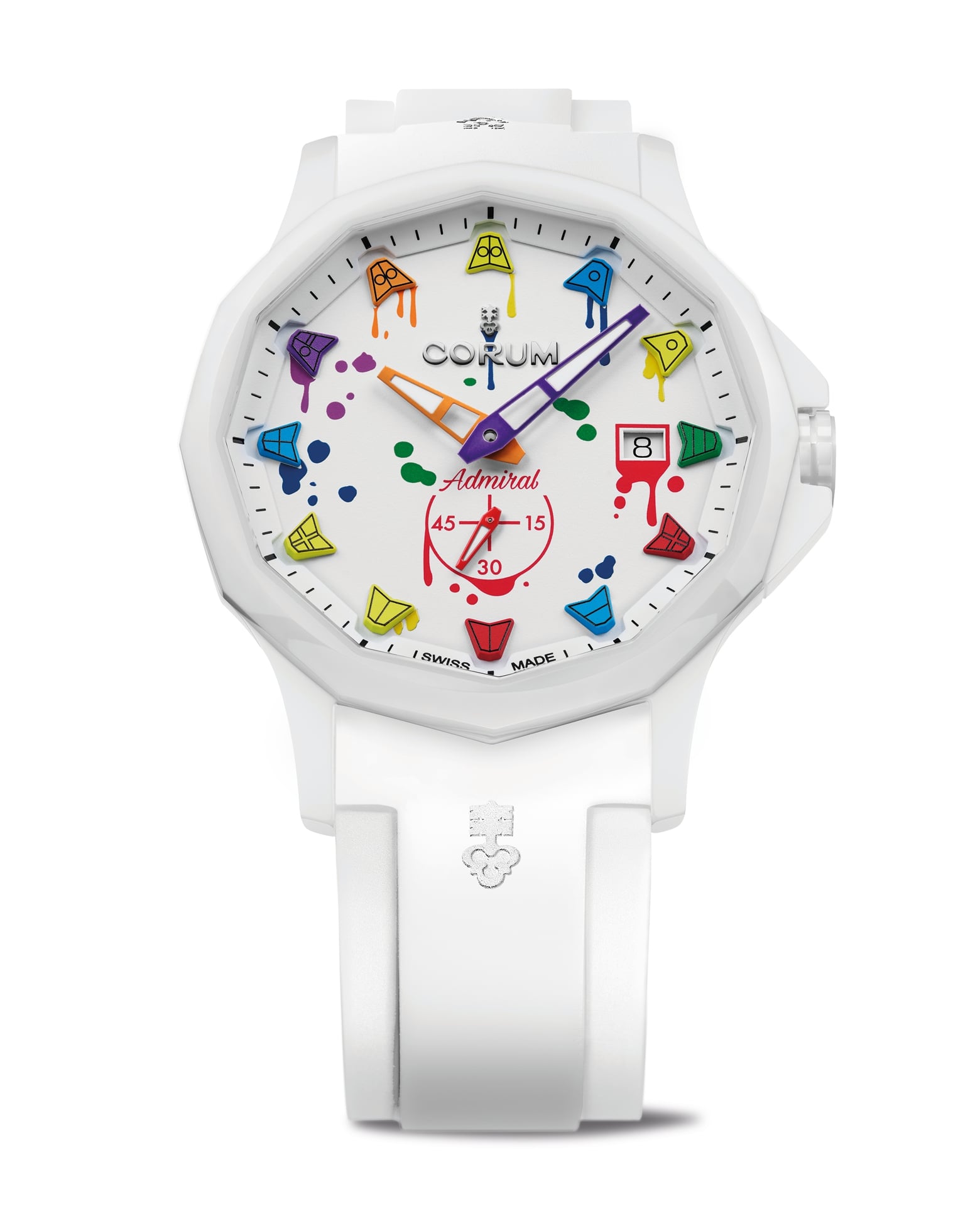 cortina Corum Admiral 42 Automatic Sunray White Dial with Color Splash White Ceramic Case & Bezel Stainless Steel