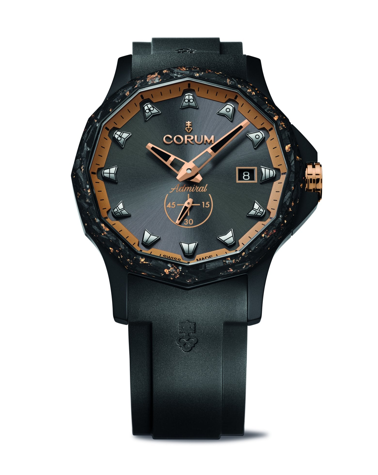 Corum Admiral 42 Automatic Black and Gold 42mm Black Ceramic with Gold Case Grey Dial Black Rubber Strap Online Exclusive