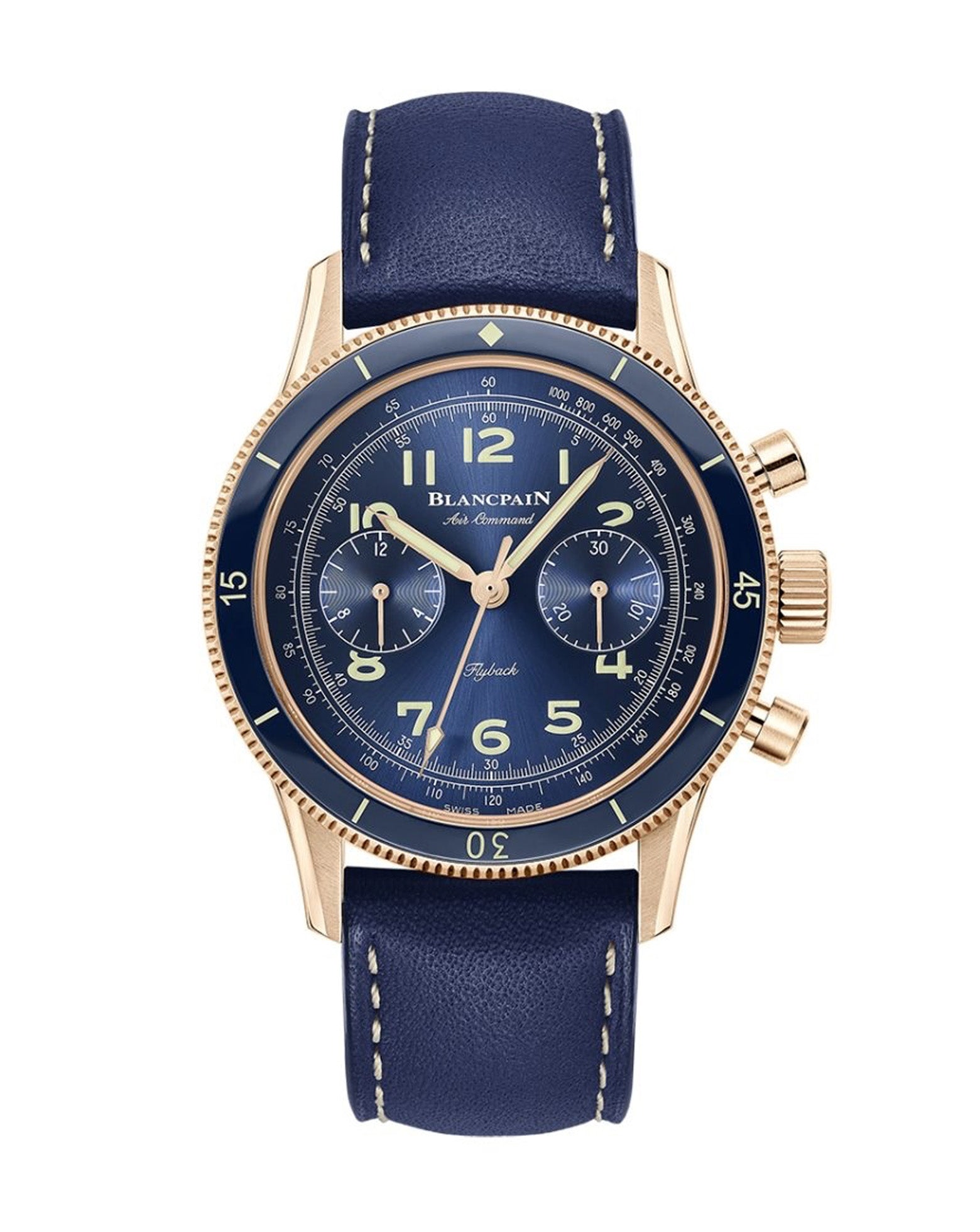 Blancpain Air Command 42.5mm, Red Gold Case, Blue Dial, Blue Leather Strap