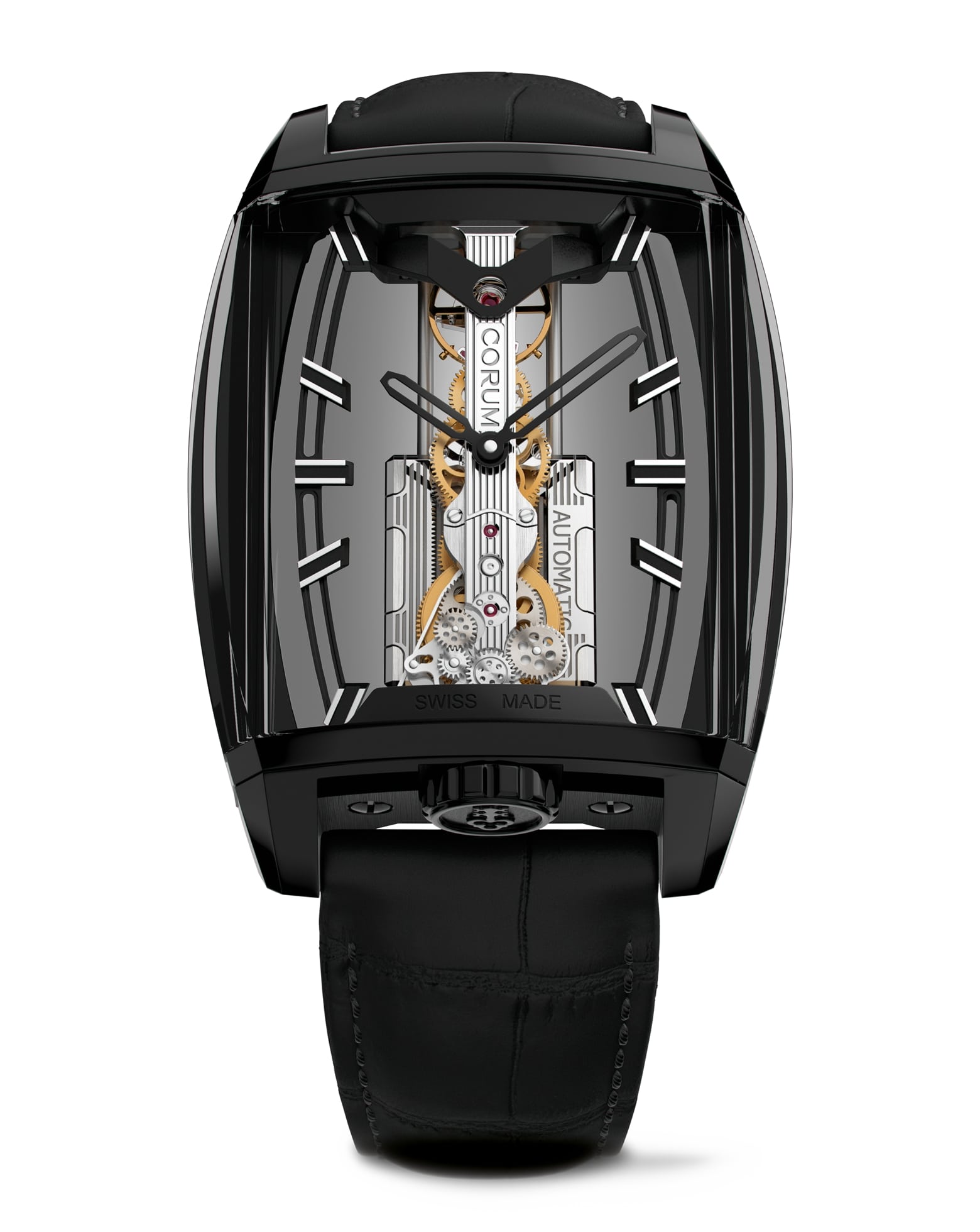 cortina Corum Golden Bridge Avant-Garde Automatic Titanium Case with Black DLC Treatment & Triple Folding Clasp