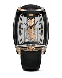 Corum Golden Bridge Avant-Garde Automatic, Titanium With Black Dlc Treatment Case, 18K Rose Gold Horns And Crown, 72 Diamonds, Titanium With Black Dlc Cover In 18K Rose Gold Triple Folding Clasp