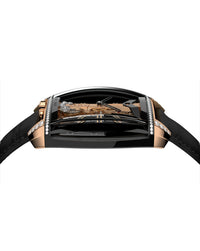 Corum Golden Bridge Avant-Garde Automatic, Titanium With Black Dlc Treatment Case, 18K Rose Gold Horns And Crown, 72 Diamonds, Titanium With Black Dlc Cover In 18K Rose Gold Triple Folding Clasp