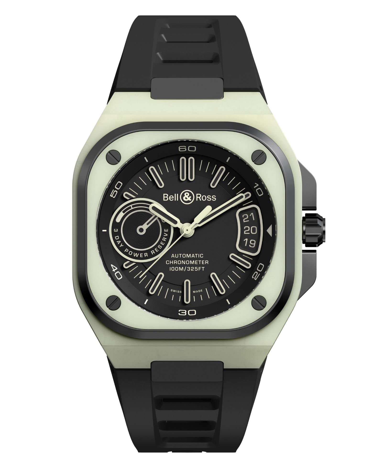Bell & Ross BR-X5 GREEN LUM 41mm, Multi-component Case, Matt black Dial, Black Rubber Strap