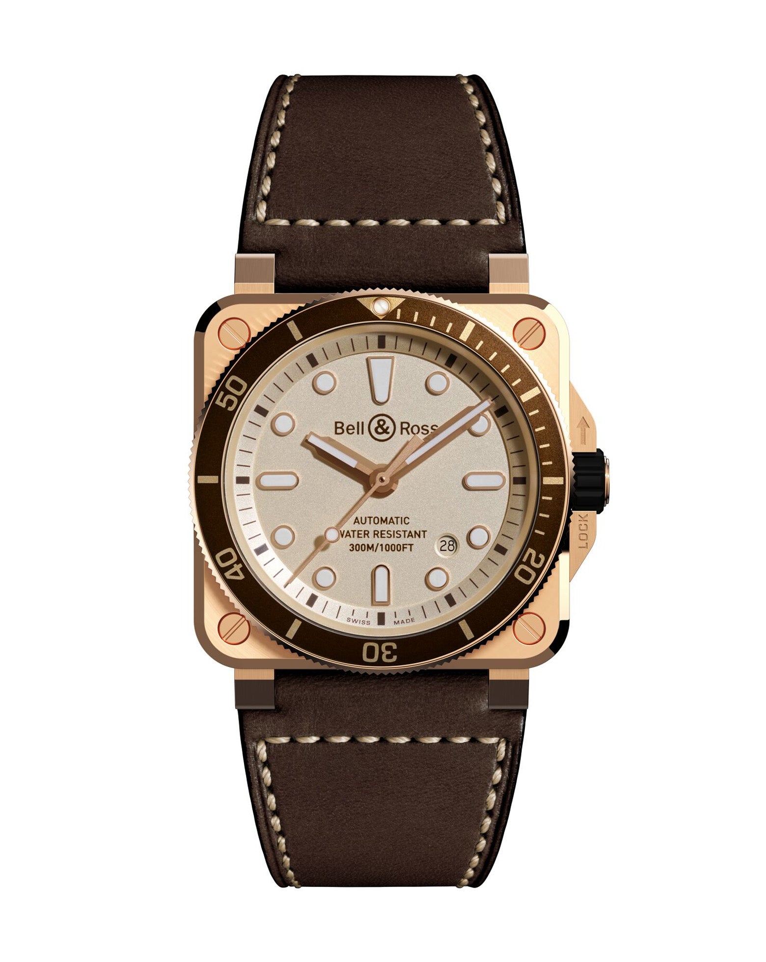 Bell & Ross BR 03-92 Diver White Bronze 42mm, Bronze Case, White Dial, Brown Leather Strap