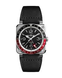 Bell & Ross BR 03-93 GMT 42mm, Steel Case, Black Dial, Black Leather Strap