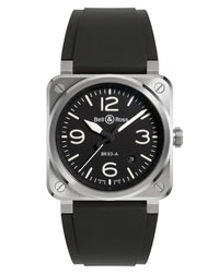 Bell & Ross BR 03 BLACK STEEL 41mm, Satin-Polished Steel Case, Black Dial, Black Rubber Strap