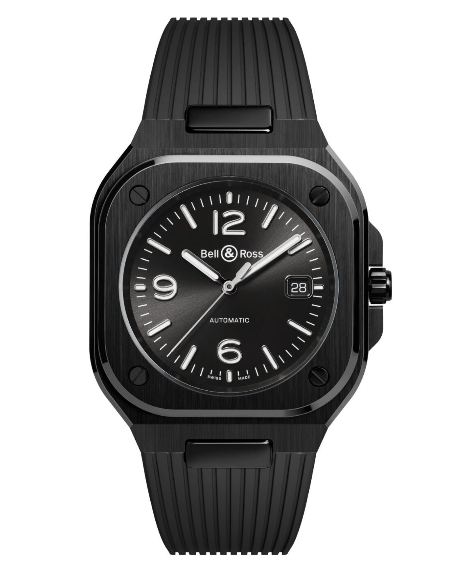 Bell & Ross BR 05 BLACK CERAMIC 41mm, Black Ceramic Case, Black Dial, Black Rubber Strap