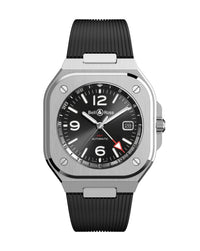 Bell & Ross BR 05 GMT 41mm, Steel Case, Black Dial, Black Rubber Strap