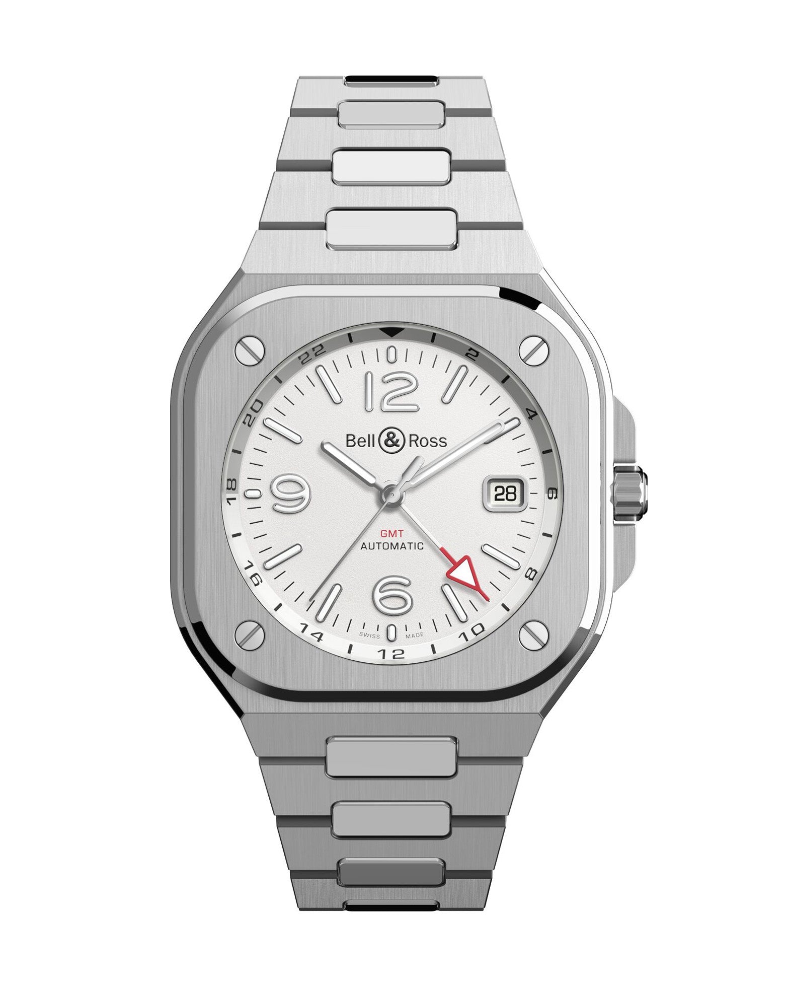 Bell & Ross BR 05 GMT White 41mm, Steel Case, Silver Dial, Steel Bracelet