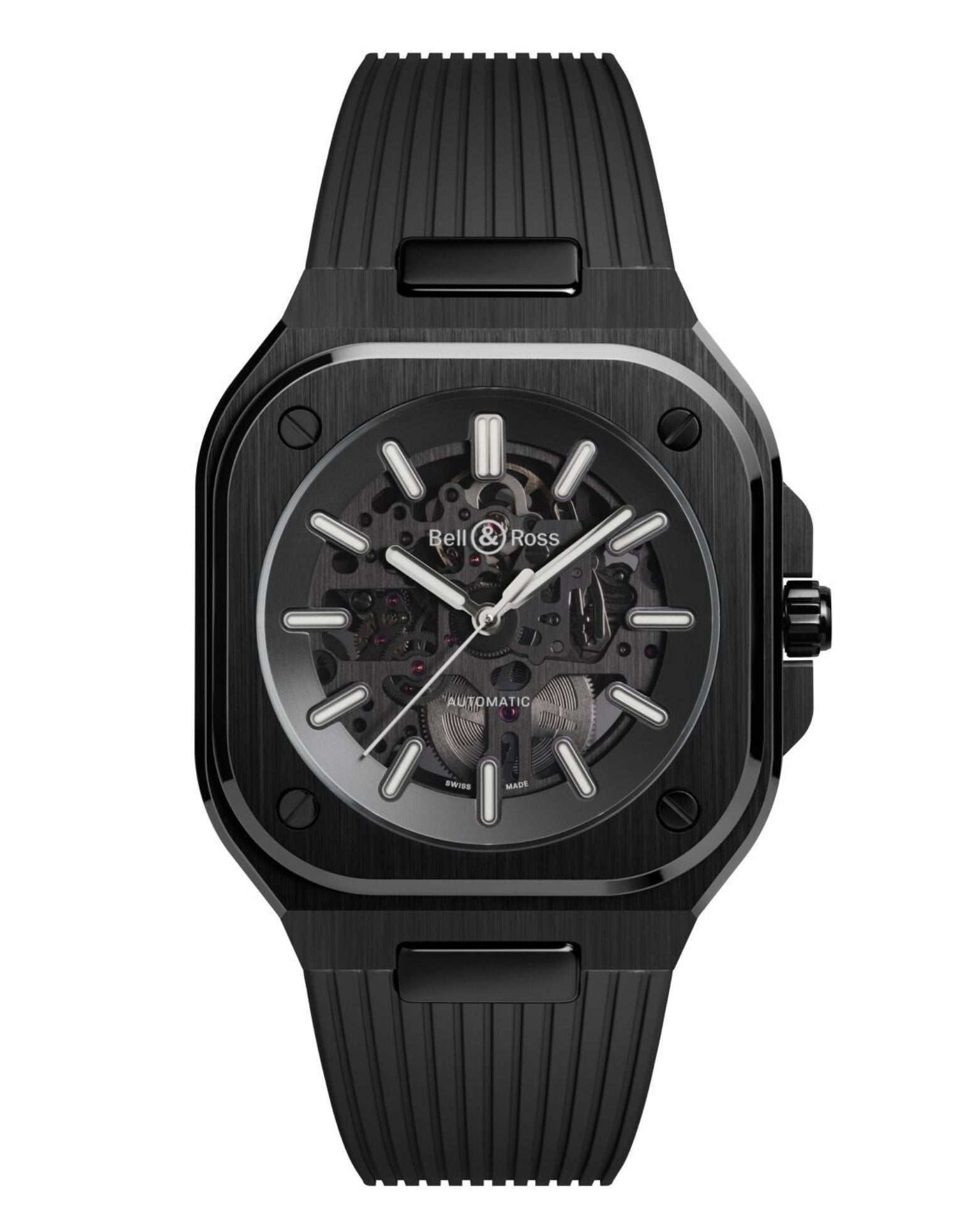 Bell & Ross BR 05 SKELETON BLACK CERAMIC 41mm, Black Ceramic Case,Skeletonised Dial, Black Rubber Strap