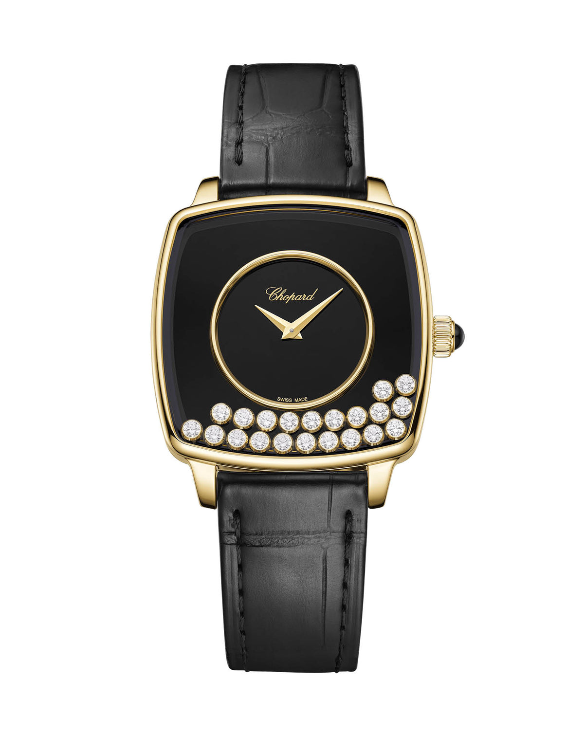 Chopard Happy Diamonds Heritage 34mm, 18-Carat Ethical Yellow Gold, Onyx Dial, Black Alligator Leather Strap