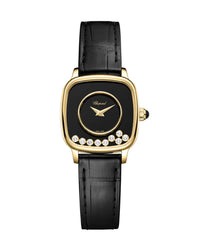 Chopard Happy Diamonds Heritage 24mm, 18-Carat Ethical Yellow Gold, Onyx Dial, Black Alligator Leather Strap