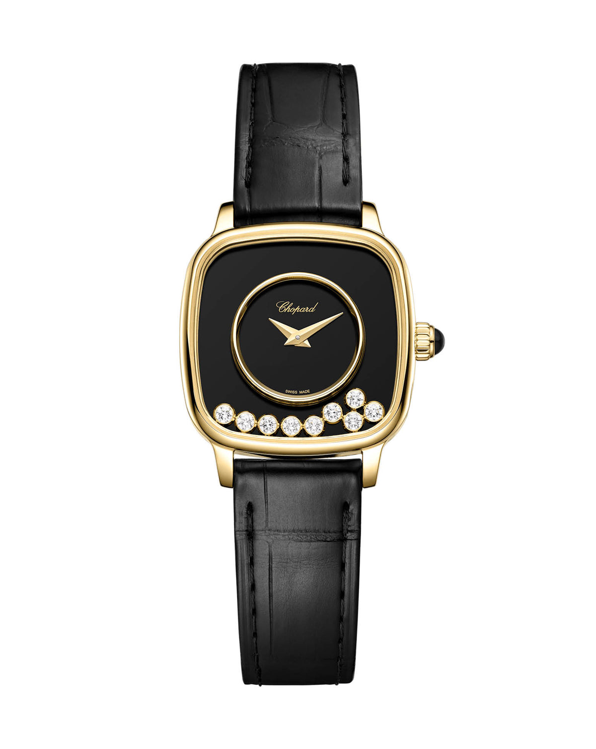 Chopard Happy Diamonds Heritage 24mm, 18-Carat Ethical Yellow Gold, Onyx Dial, Black Alligator Leather Strap