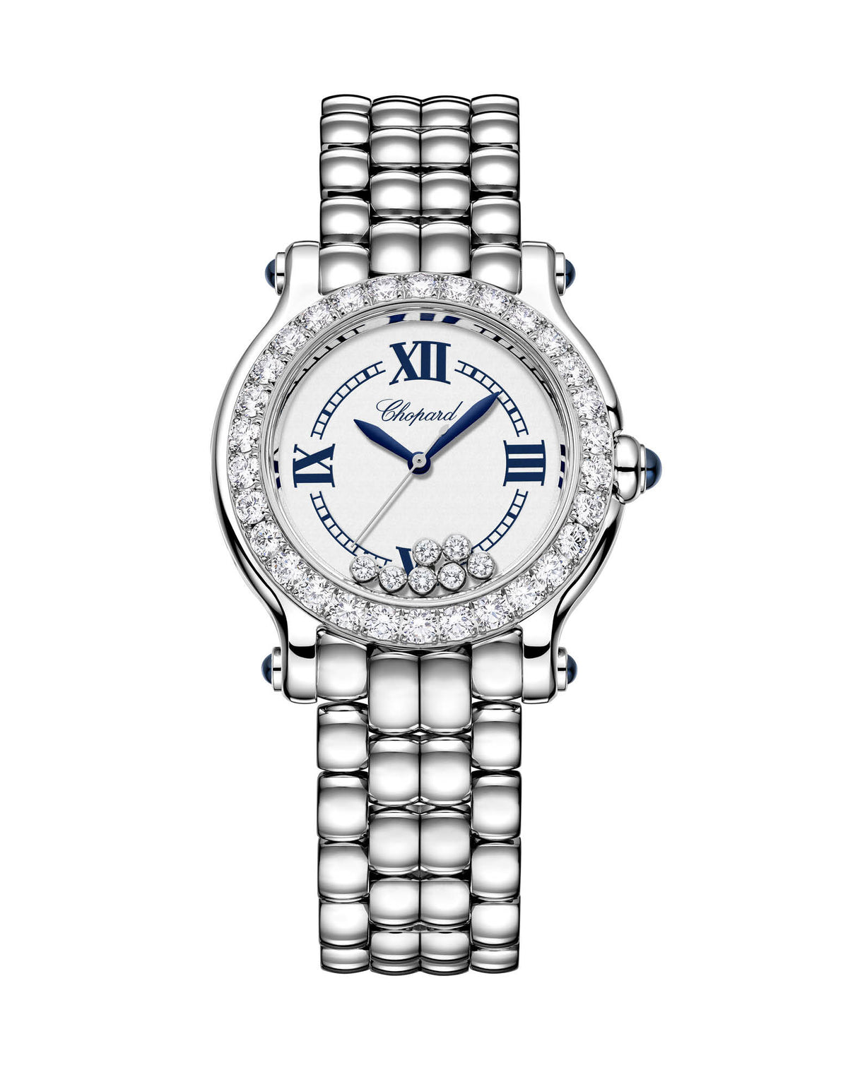 Chopard Happy Sport The First 33mm, Lucent Steel, Silver Dial, Bracelet, Lucent Steel & Diamonds Bezel