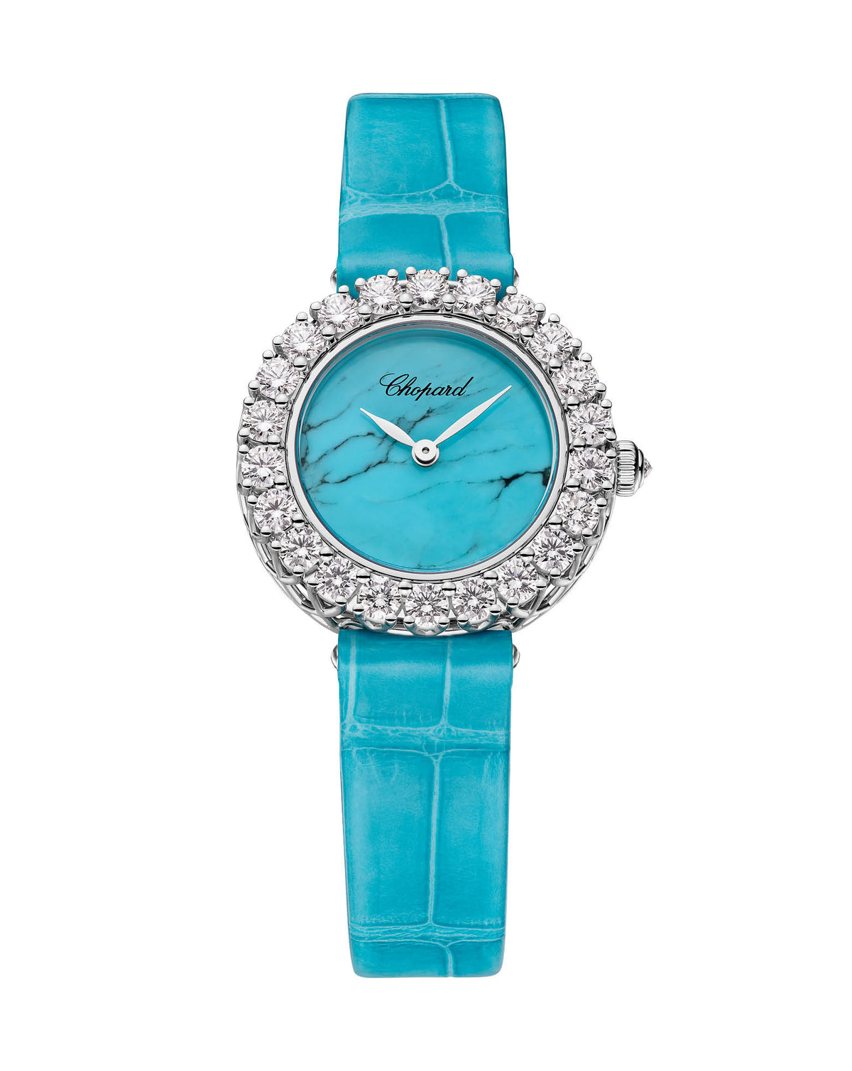 Chopard L'Heure Du Diamant 26mm, 18-Carat White Gold, Turquoise Mother-Of-Pearl Dial, Turquoise Alligator