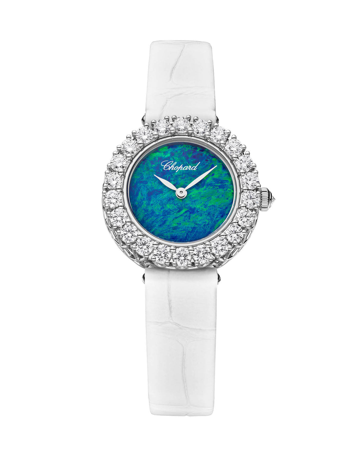 Chopard L'Heure Du Diamant 26mm, 18-Carat White Gold, Opal Dial, white alligator leather strap