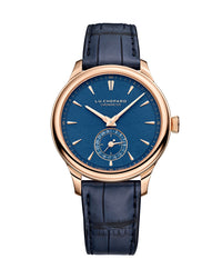 Chopard L.U.C Quattro Mark IV 39mm, 18-Carat Ethical Rose Gold, Blue Dial,  Brown Calfskin (Matt) with Hand-Stitched Detail