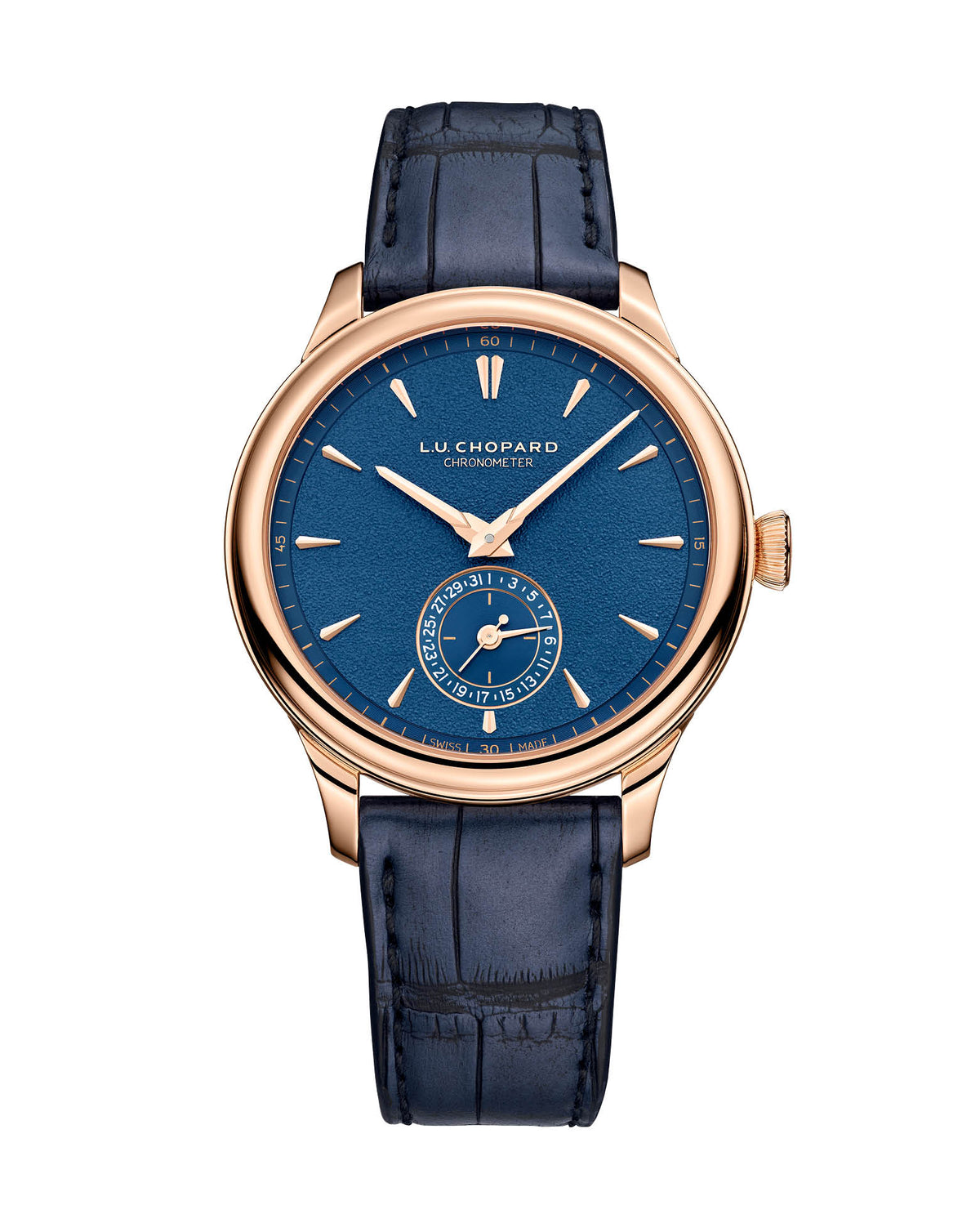Chopard L.U.C Quattro Mark IV 39mm, 18-Carat Ethical Rose Gold, Blue Dial,  Brown Calfskin (Matt) with Hand-Stitched Detail