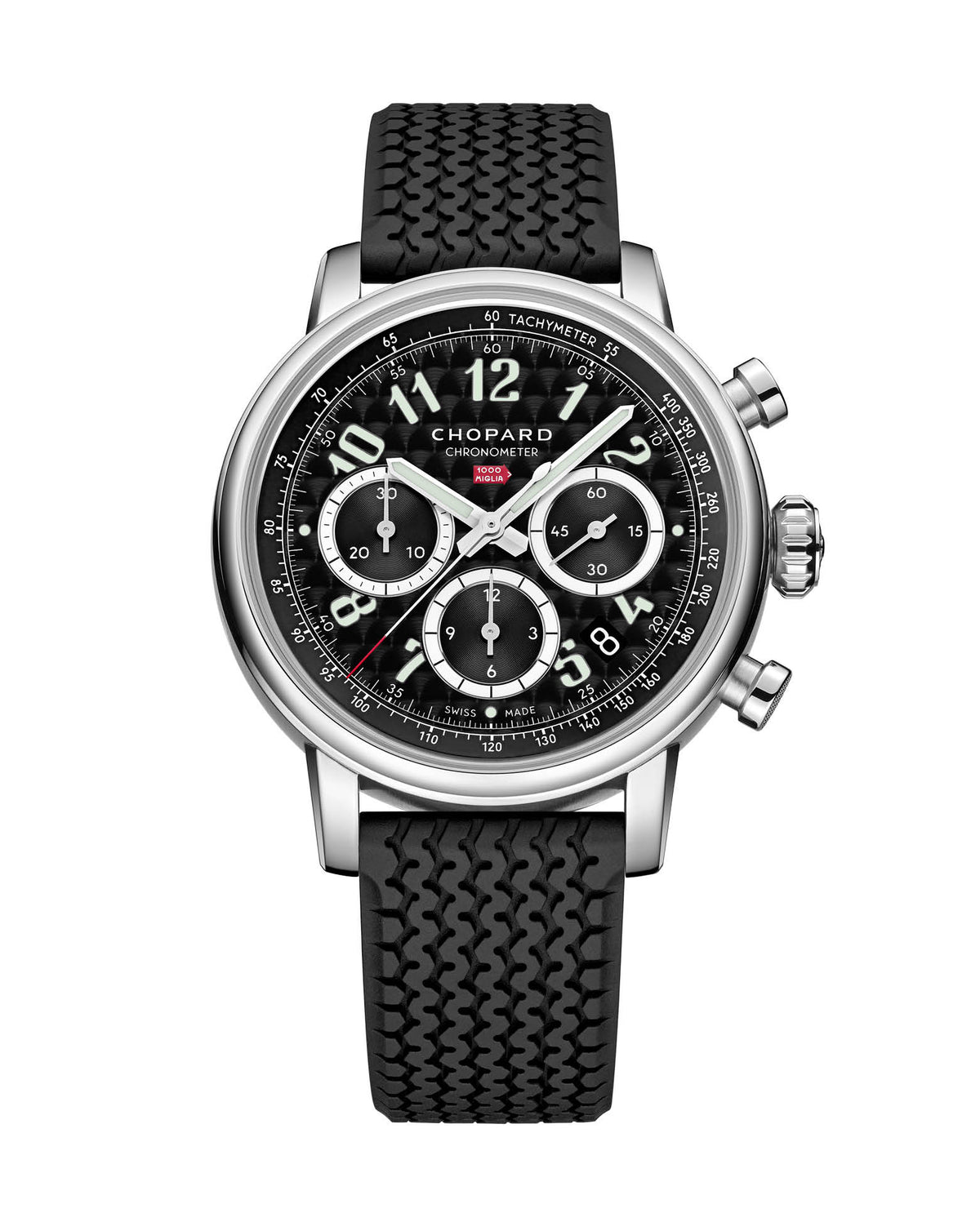 Chopard Mille Miglia Classic Chronograph 40.5mm, Lucent Steel, Black Dial, Black Rubber (Tire [Profile)